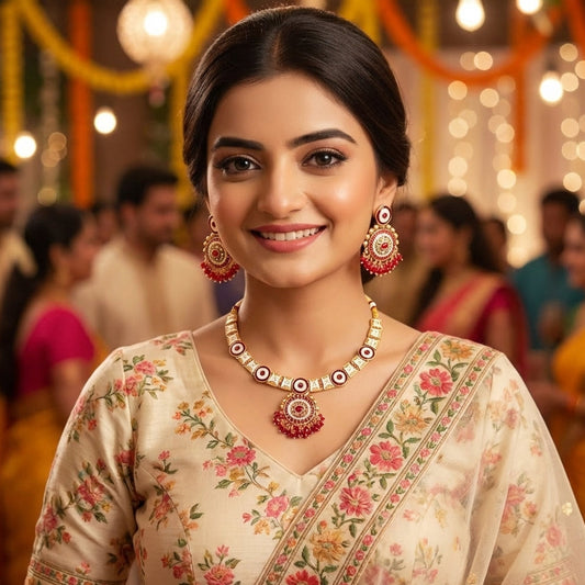 PARINITA MEENAKARI RUBY BEADED REGAL NECKLACE