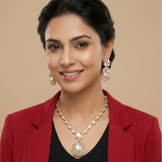 VICTORIAN ROYAL MOISSANITE KUNDAN NECKLACE SET