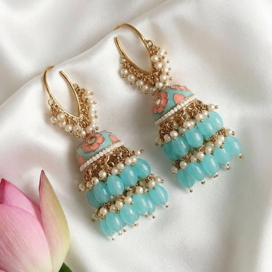 ROYAL BLOOM MEENAKARI TURQUOISE JHUMKI