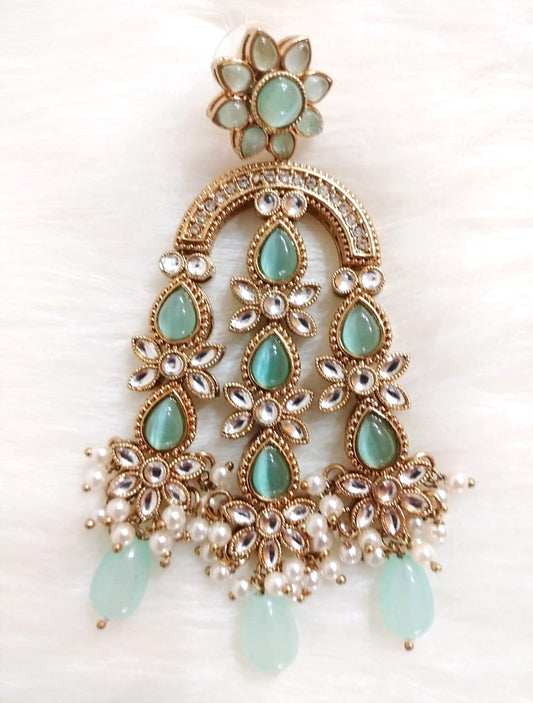 OCEAN BLOOM TURQUOISE FLORAL KUNDAN DANGLER