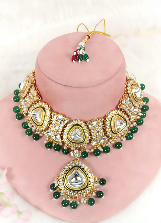 YASHODHARA KUNDAN POLKI GREEN SEMI BRIDAL SET B