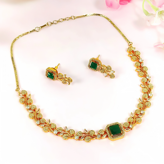 PRINCESS IN VIBES MOISSANITE GREEN BEADED PENDANT SET