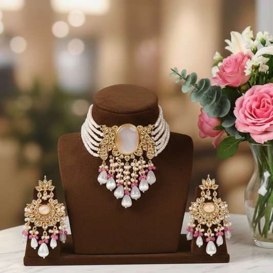 DEVYANI MEENAKARI MOON WHITE CHOKER BAALI SET