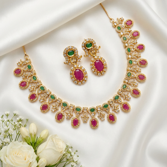 EMERALD RUBY LUXE AD STATEMENT NECKLACE SET