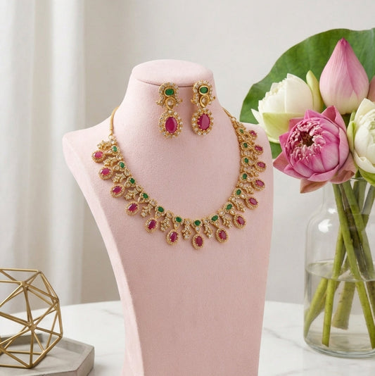 EMERALD RUBY LUXE AD STATEMENT NECKLACE SET