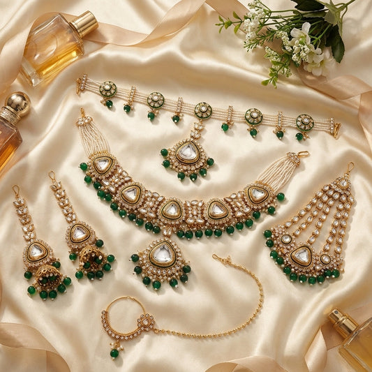 YASHODHARA KUNDAN POLKI GREEN SEMI BRIDAL SET B