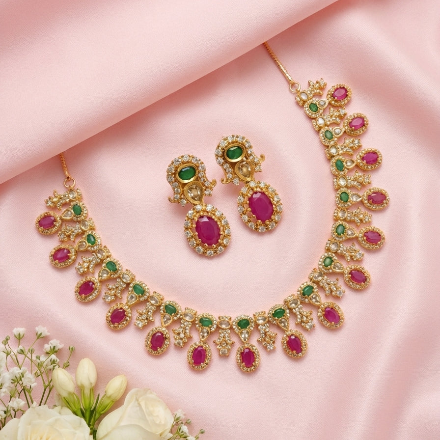 EMERALD RUBY LUXE AD STATEMENT NECKLACE SET
