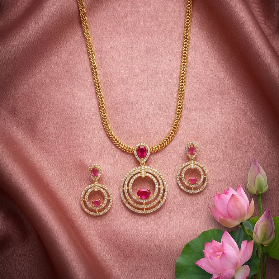 TRIPLE BLOOM RUBY AD NECKLACE SET
