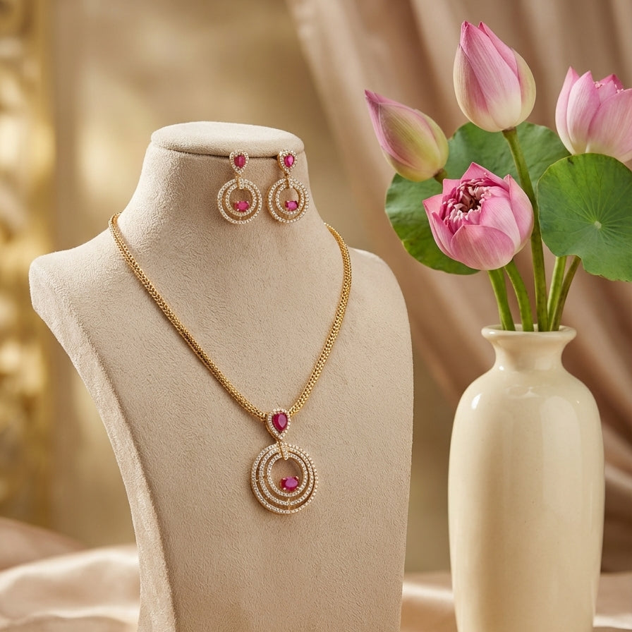 TRIPLE BLOOM RUBY AD NECKLACE SET