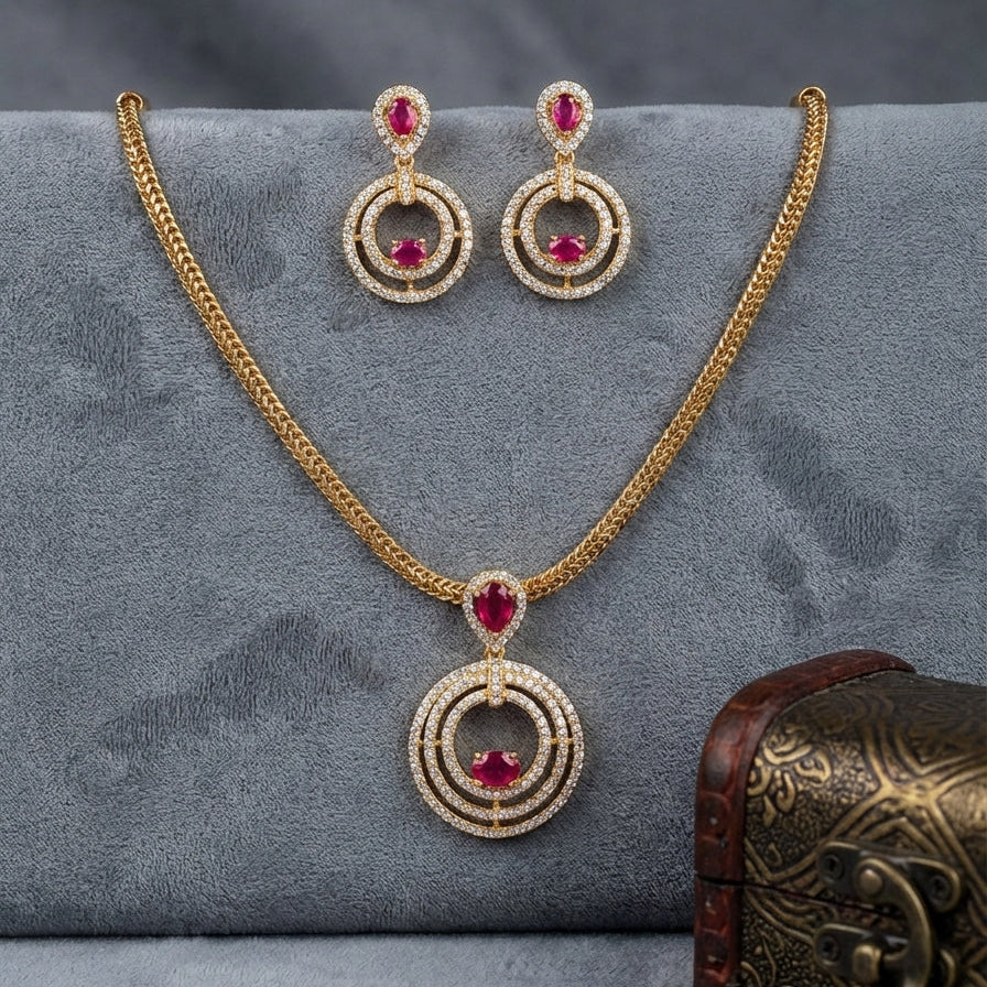 TRIPLE BLOOM RUBY AD NECKLACE SET