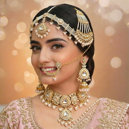 YASHODHARA KUNDAN POLKI PEARL WHITE SEMI BRIDAL SET