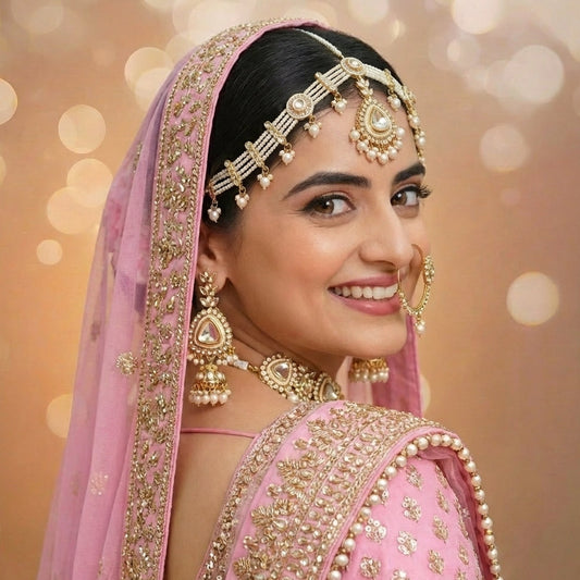 YASHODHARA KUNDAN POLKI PEARL WHITE SEMI BRIDAL SET