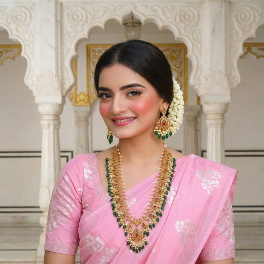 CLASSIC HERITAGE GREEN & RUBY STONE BEADED NECKLACE SET