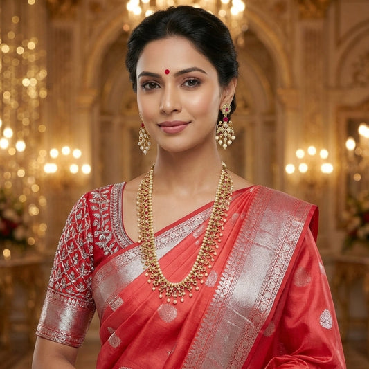 VAIDEHI REGAL KUNDAN RUBY & PEARL BEADED NECKLACE SET