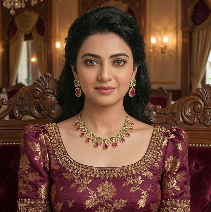 EMERALD RUBY LUXE AD STATEMENT NECKLACE SET