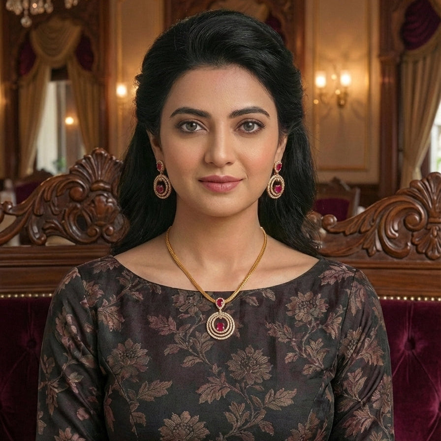 TRIPLE BLOOM RUBY AD NECKLACE SET