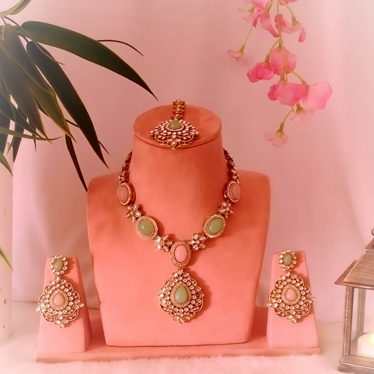 TURQUOISE AND MILLER PINK NECKLACE SET