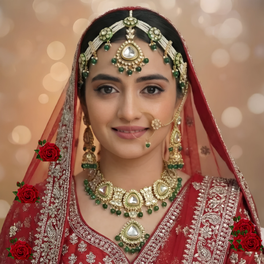 YASHODHARA KUNDAN POLKI GREEN SEMI BRIDAL SET B