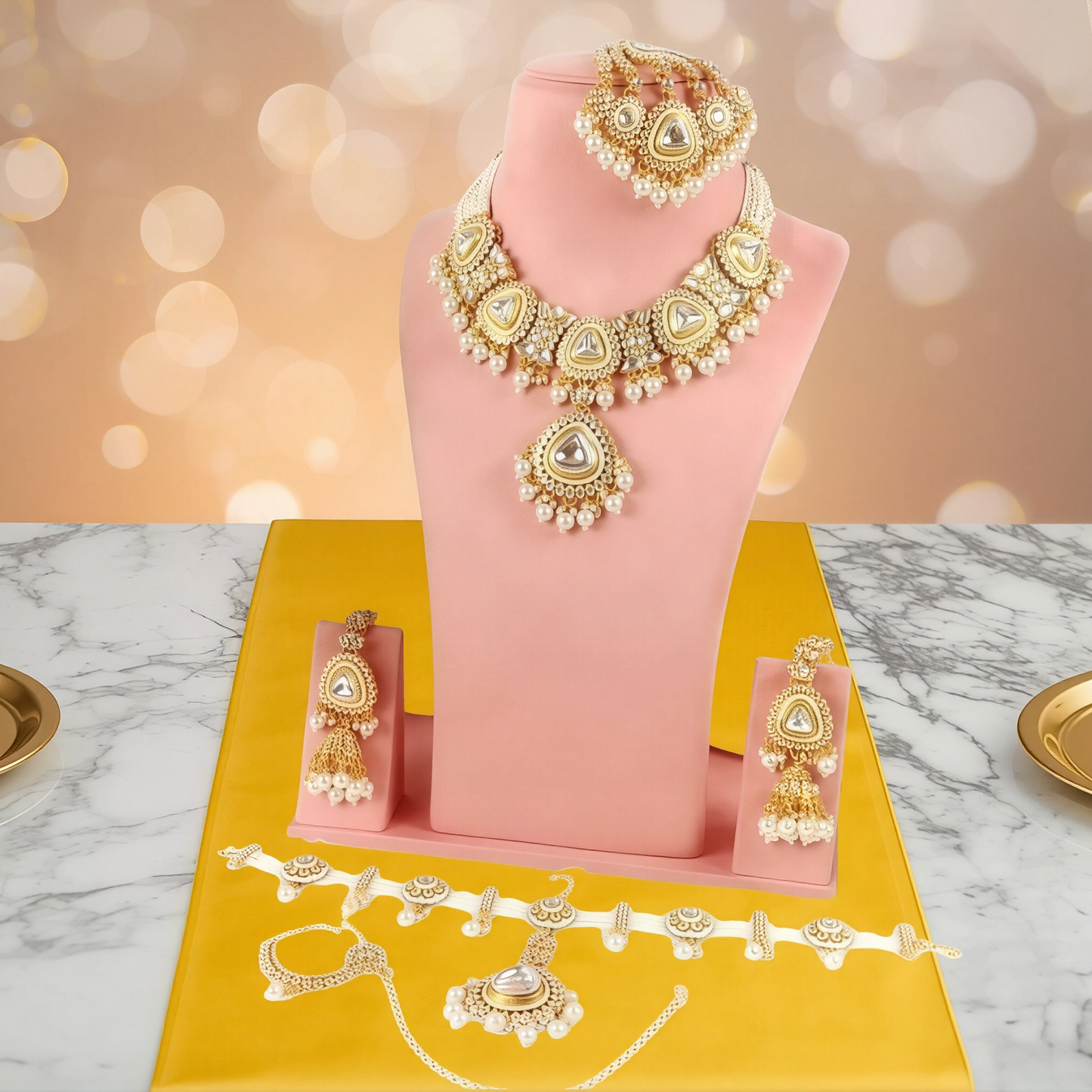 YASHODHARA KUNDAN POLKI PEARL WHITE SEMI BRIDAL SET