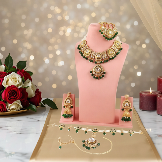 YASHODHARA KUNDAN POLKI GREEN SEMI BRIDAL SET B