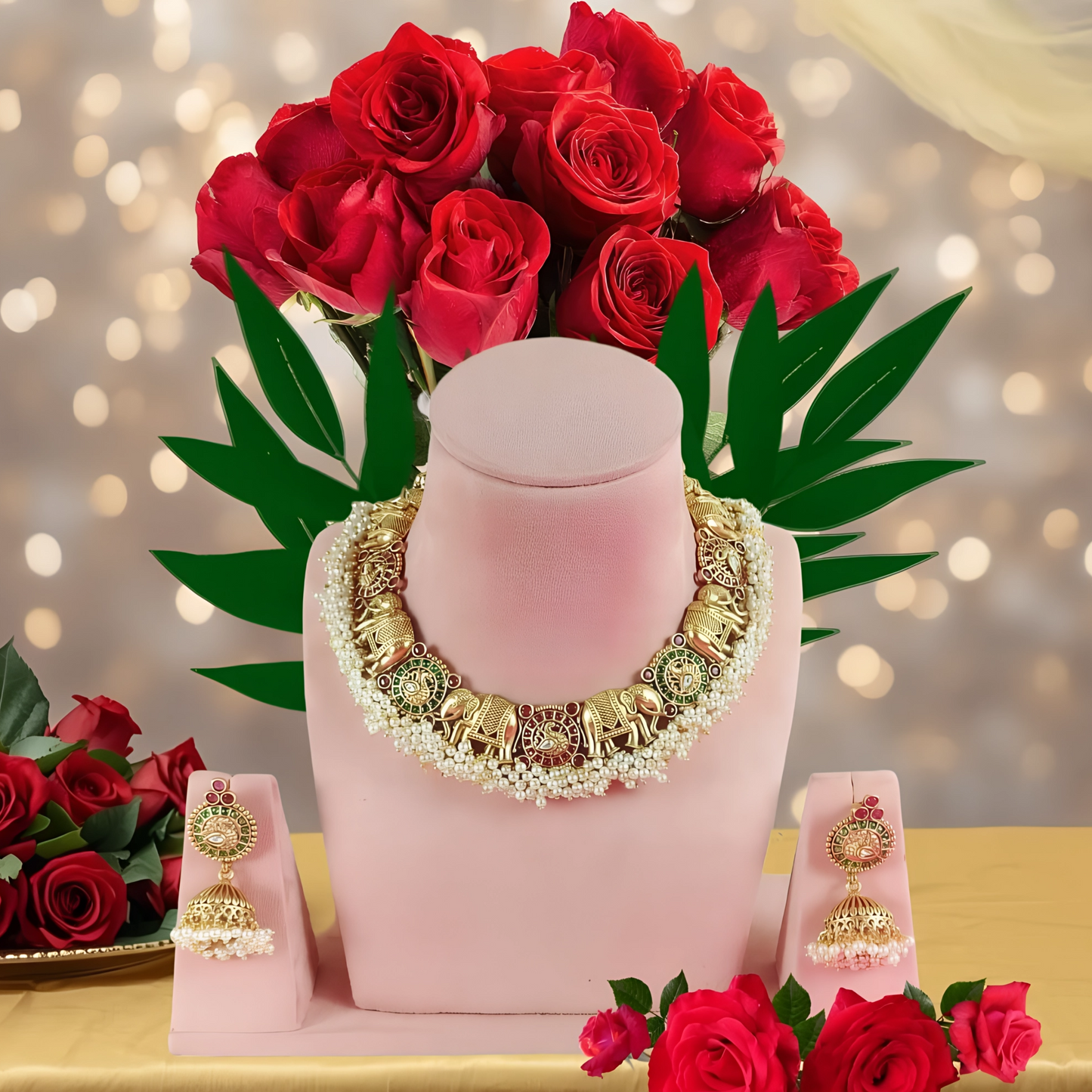 GAJA LAKSHMI JADAAU STONE BEADED NECKLACE