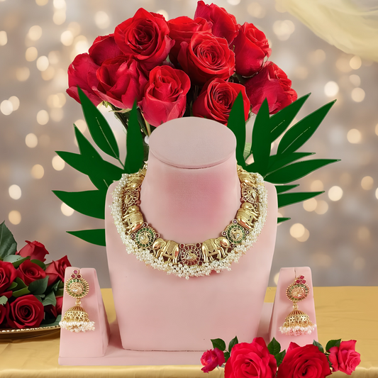 GAJA LAKSHMI JADAAU STONE BEADED NECKLACE