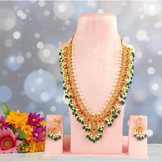 CLASSIC HERITAGE GREEN & RUBY STONE BEADED NECKLACE SET