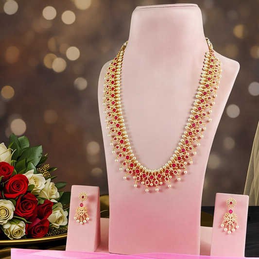 VAIDEHI REGAL KUNDAN RUBY & PEARL BEADED NECKLACE SET
