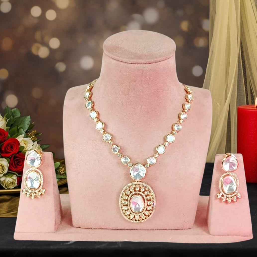 VICTORIAN ROYAL MOISSANITE KUNDAN NECKLACE SET