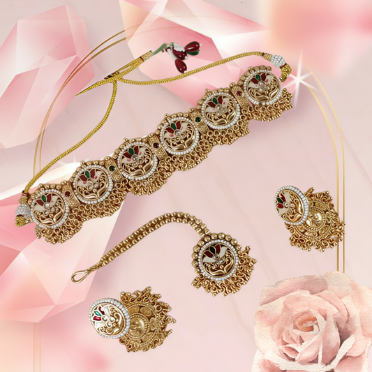 VASUNDHARA MEENAKARI CHOKER JHUMKA SET