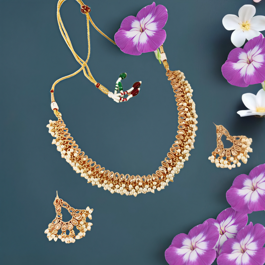 REGAL PEARL WHITE KUNDAN POLKI CHOKER SET