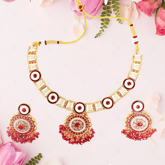PARINITA MEENAKARI RUBY BEADED REGAL NECKLACE