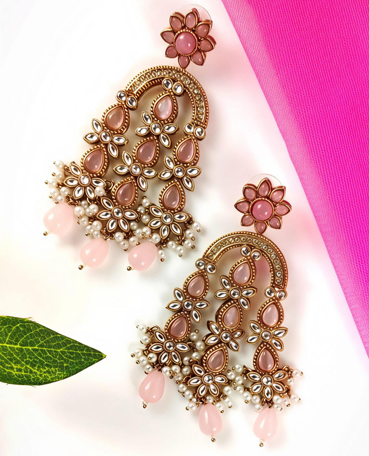 OCEAN BLOOM IVORY FLORAL KUNDAN DANGLER