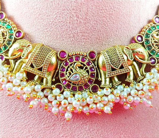 GAJA LAKSHMI JADAAU STONE BEADED NECKLACE