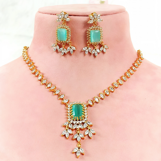 EXQUISITE MOISSANITE FOREST GREEN STONE BEADED NEACLACE