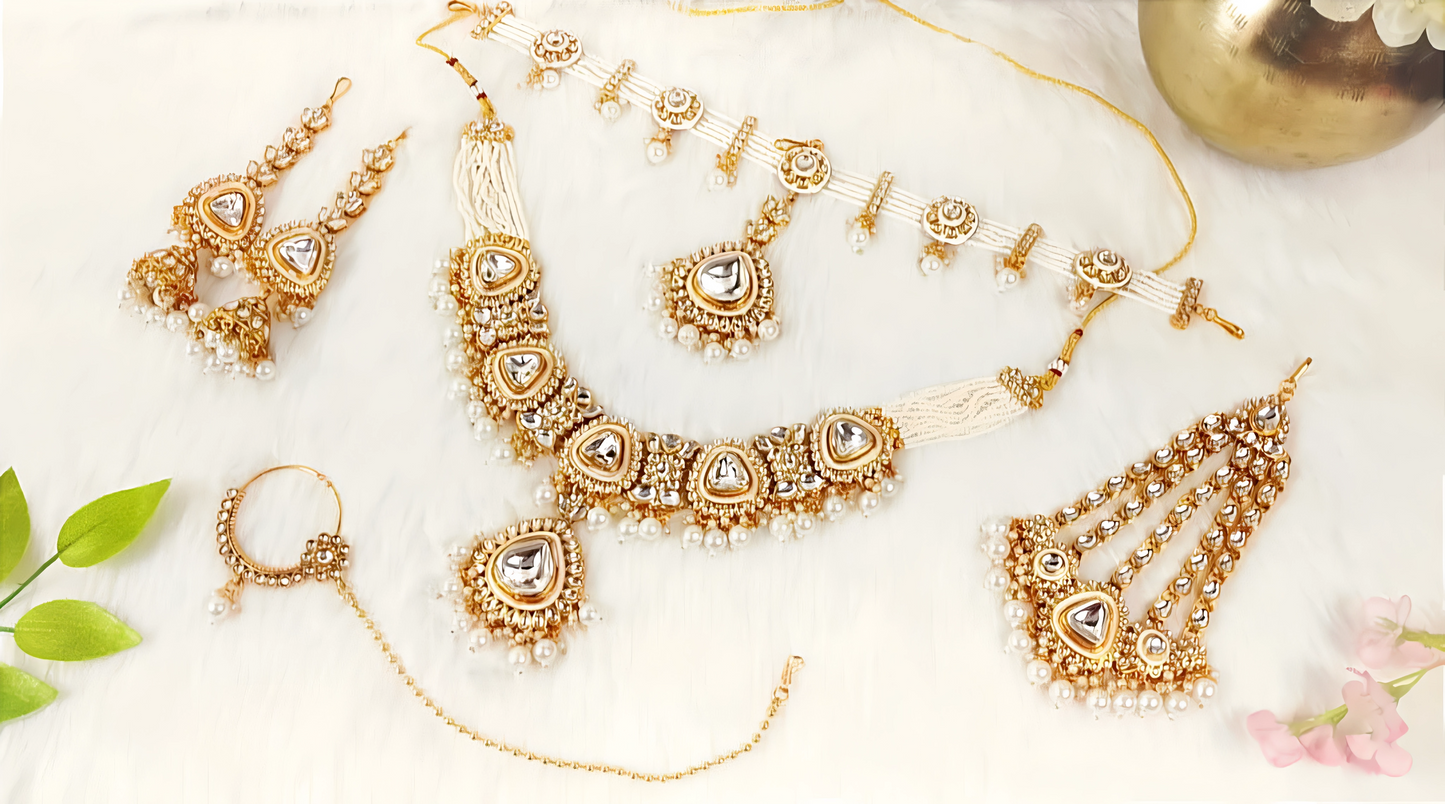 YASHODHARA KUNDAN POLKI PEARL WHITE SEMI BRIDAL SET