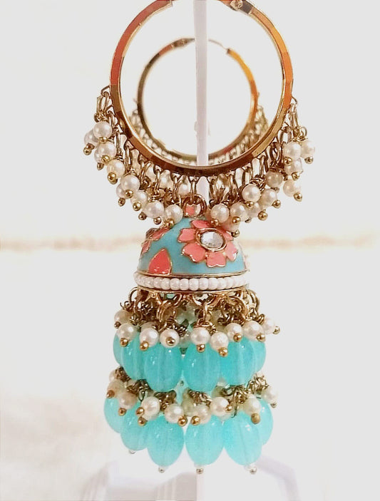 ROYAL BLOOM MEENAKARI TURQUOISE JHUMKI