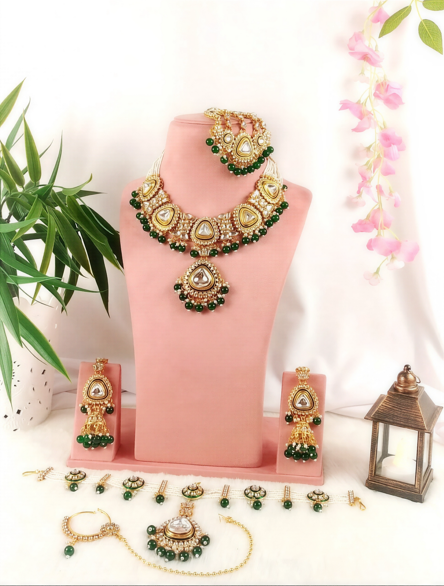 YASHODHARA KUNDAN POLKI GREEN SEMI BRIDAL SET B