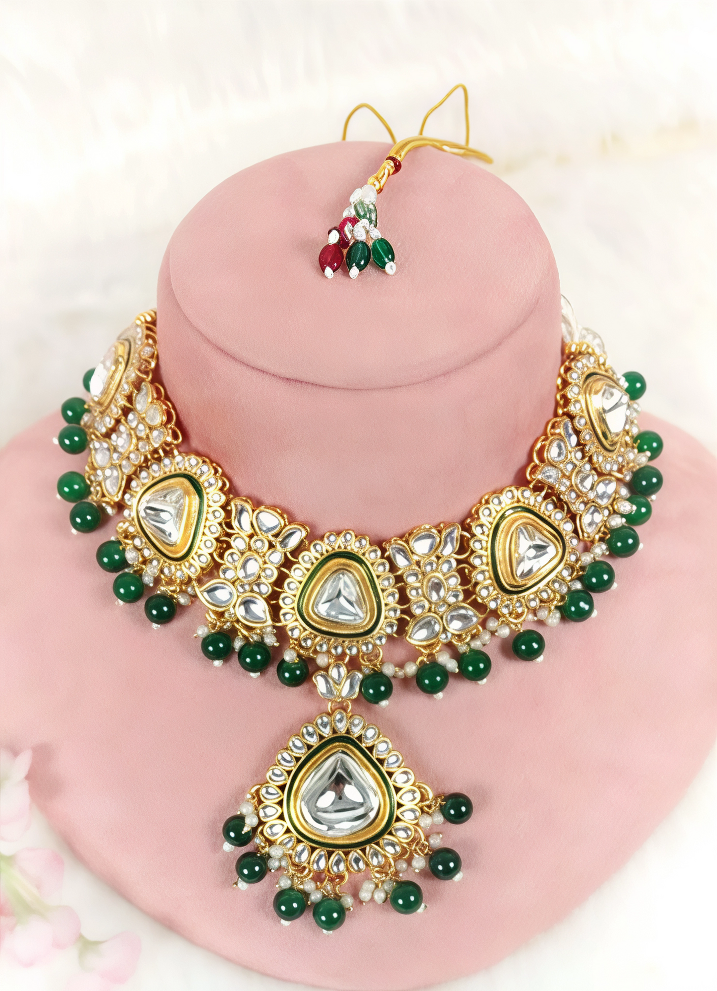 YASHODHARA KUNDAN POLKI GREEN SEMI BRIDAL SET B