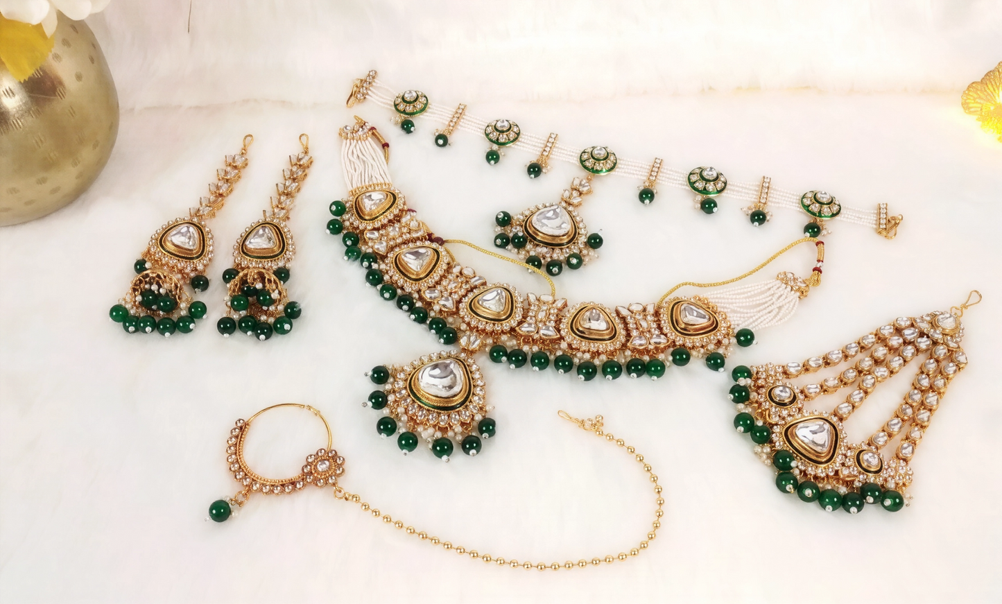 YASHODHARA KUNDAN POLKI GREEN SEMI BRIDAL SET B