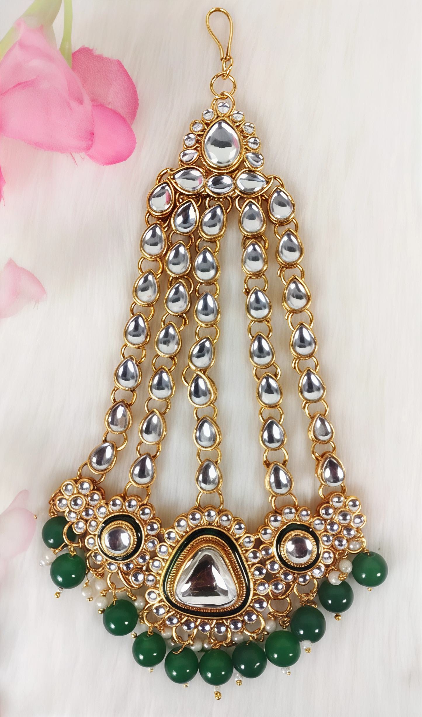 YASHODHARA KUNDAN POLKI GREEN SEMI BRIDAL SET B