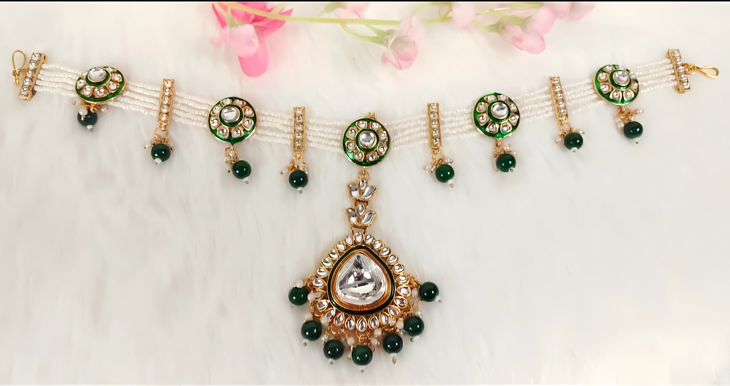 YASHODHARA KUNDAN POLKI GREEN SEMI BRIDAL SET B